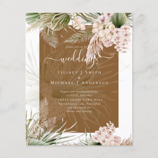 BUDGET BOHO Earth Color Pampas Grass Wedding Flyer (Front)