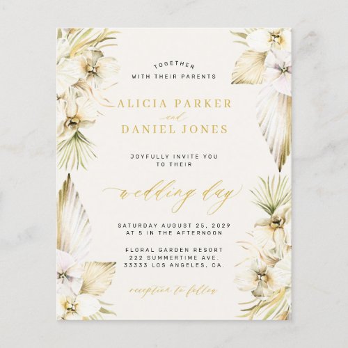 Budget boho elegant white orchid tropical wedding flyer