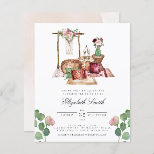 Budget Boho Eucalyptus Bridal Shower Invitation