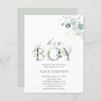 Budget Boho Eucalyptus Leaves Baby Boy Shower Invitation Postcard