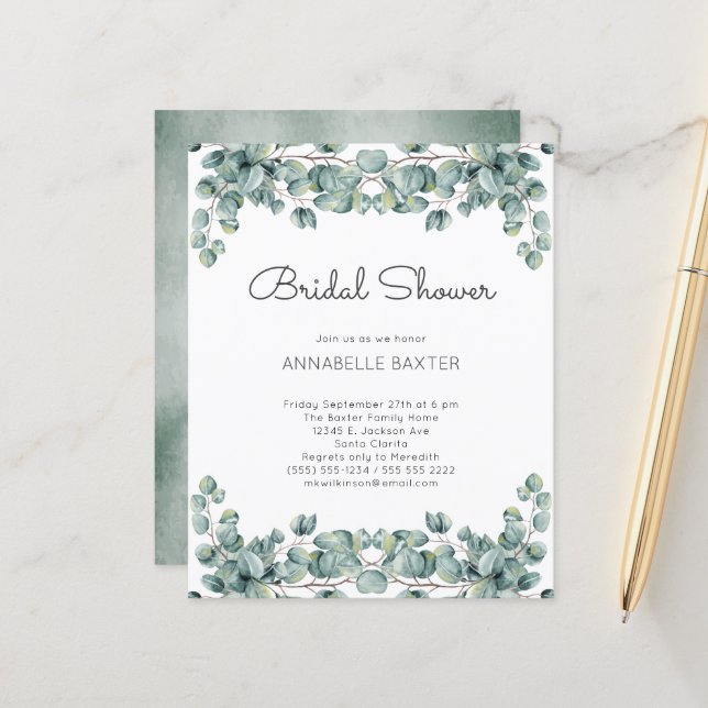 Budget Boho Eucalyptus Leaves Wedding Invitation (Front/Back In Situ)