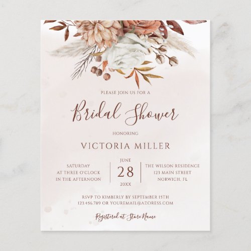 Budget Boho Fall Floral Bridal Shower Invitation