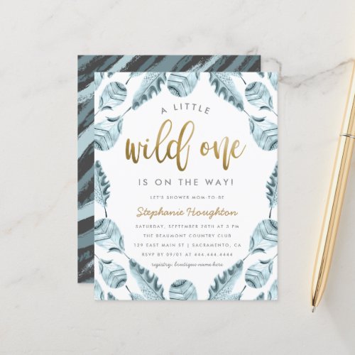 Budget Boho Feathers Gold Wild One Boy Baby Shower