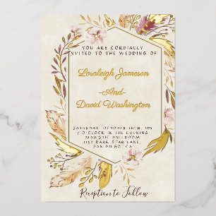 Budget Boho feathers wedding Foil Invitation