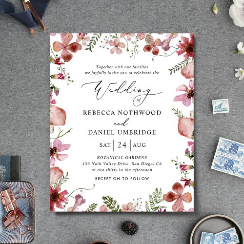 Budget Boho Floral All_in_one Wedding Invitation
