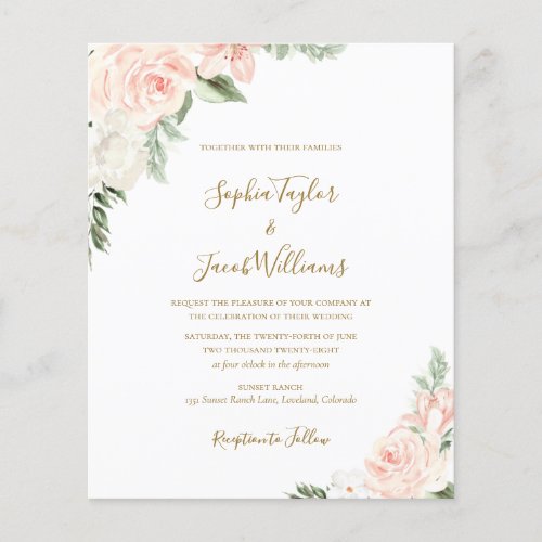 Budget Boho Floral Blush Pink Sage Wedding Invite