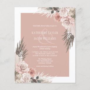 Budget Boho Floral Blush Pink Wedding Invitation