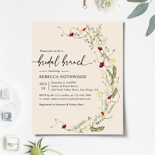 Budget Boho Floral Bridal Brunch Invitation 