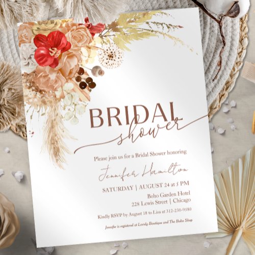 Budget Boho Floral   Bridal Shower Invitation