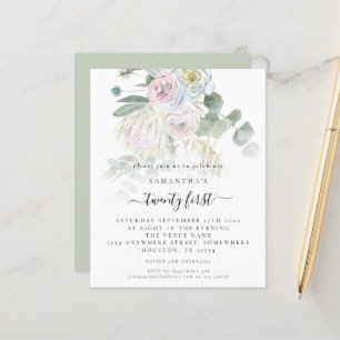 Budget Boho Floral Eucalyptus 21st birthday Invite