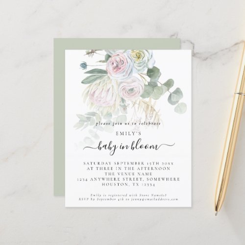 Budget Boho Floral Eucalyptus Baby in Bloom Invite