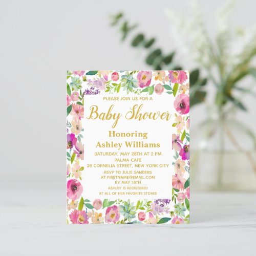 Budget Boho Floral Frame Baby Shower Invitations