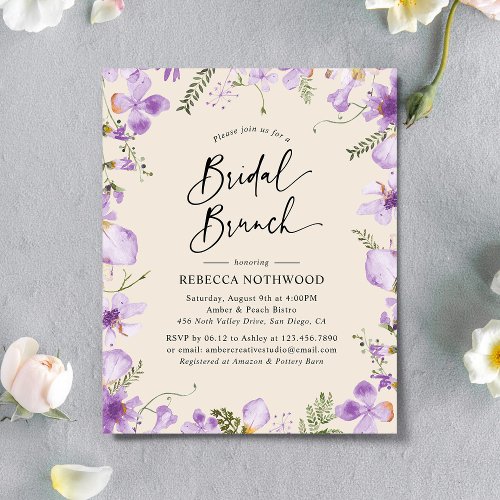 Budget Boho Floral Lilac Bridal Brunch Invitation
