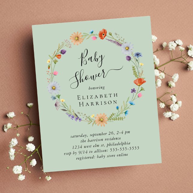 Budget Boho Floral Sage Baby Shower Invitation (Creator Uploaded)