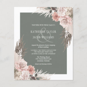 Budget Boho Floral Sage Green Wedding Invitation