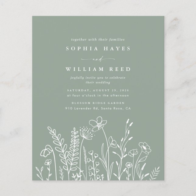 BUDGET Boho Floral Sage Green Wildflower Wedding  Flyer (Front)