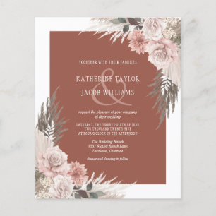 Budget Boho Floral Terracotta Wedding Invitation