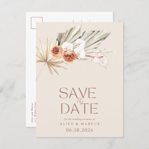 Budget Boho Floral Wedding Save The Date Announcement Postcard
