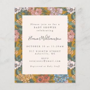 Budget Boho Floral Yellow Baby Shower Invite