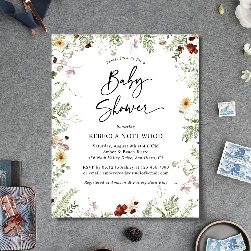 Budget Boho Florals Baby Shower Invitation