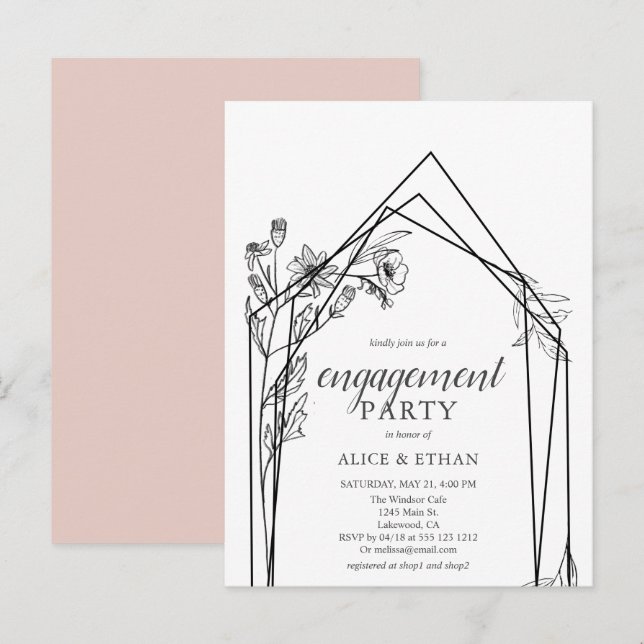 Budget Boho Flowers Geometric Engagement Party Invitation Postcard (Front/Back)