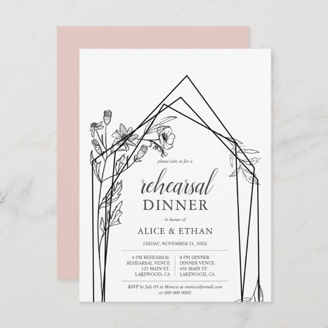 Budget Boho Flowers Geometric Rehearsal Dinner Inv Invitation Postcard (Front/Back)