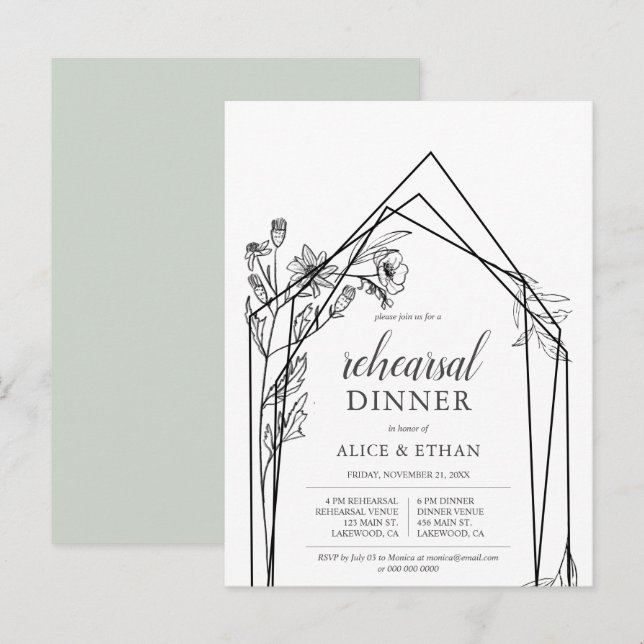 Budget Boho Flowers Geometric Rehearsal Dinner Invitation Postcard (Front/Back)