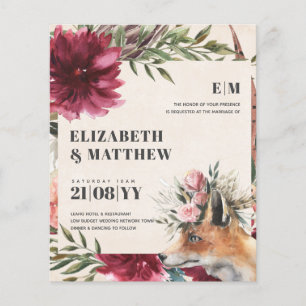 Budget Boho FOX Burgundy Floral All-in-1 Wedding  Flyer