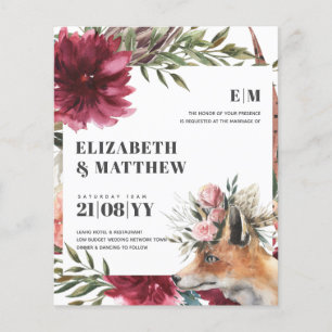 Budget Boho FOX Burgundy Floral All-in-1 Wedding  Flyer