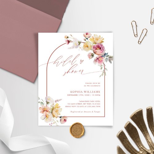 Budget Boho Garden Rose Bridal Shower Invitation