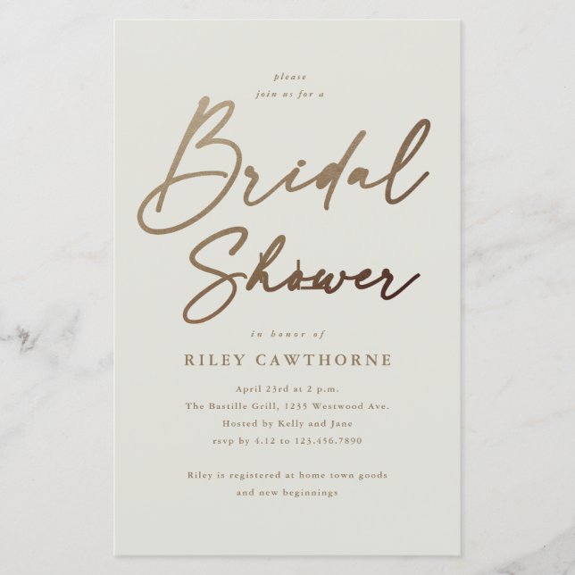 Budget Boho Gold Script Bridal Shower Invitation (Front)