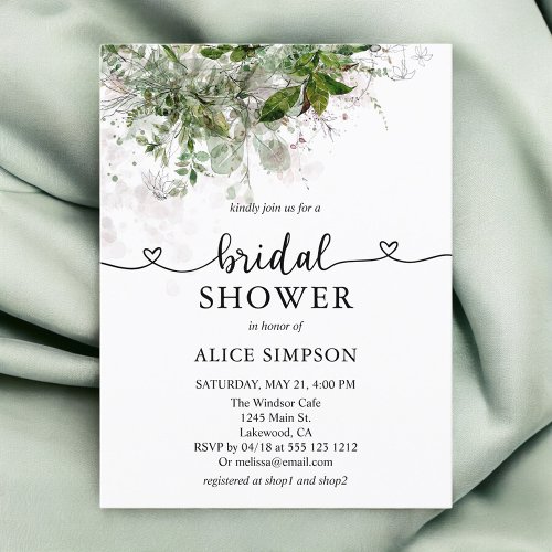 Budget Boho Greenery Heart Script Bridal Shower Invitation Postcard