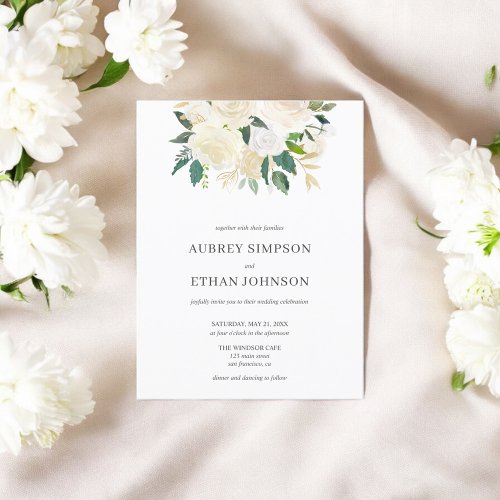 Budget Boho Greenery Neutral Flowers Wedding Invitation Postcard