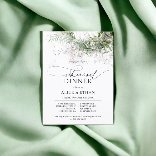 Budget Boho Greenery Script Rehearsal Dinner Invitation Postcard