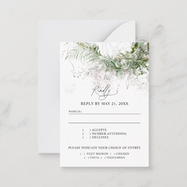  Budget Boho Greenery Wedding RSVP Note Card (Front)