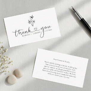 Budget Boho Heart Script Wedding Thank You Note Card