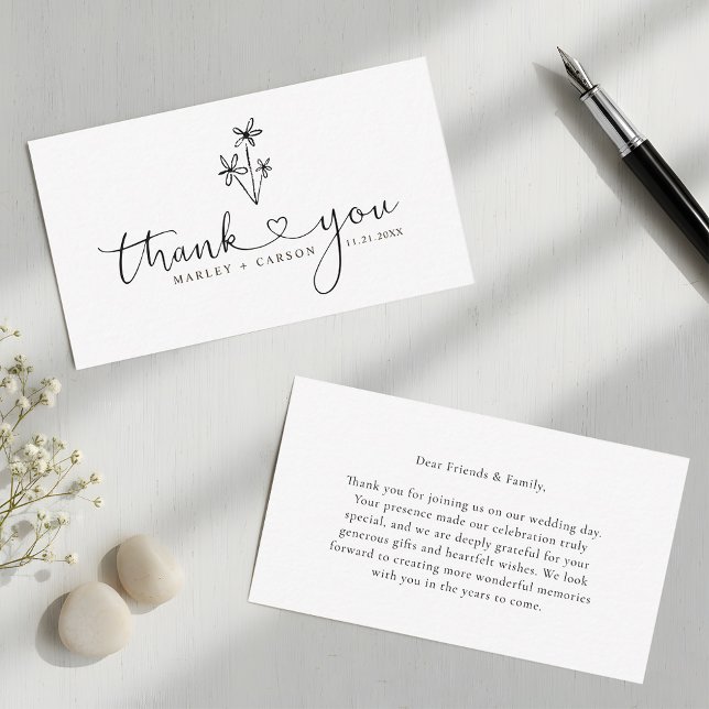 Budget Boho Heart Script Wedding Thank You Note Card (Creator Uploaded)