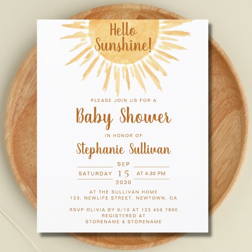 Budget Boho Hello Sunshine Baby Shower Invitation