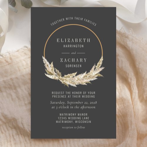 Budget Boho Hoop Pampas Grass Dark Wedding Invite