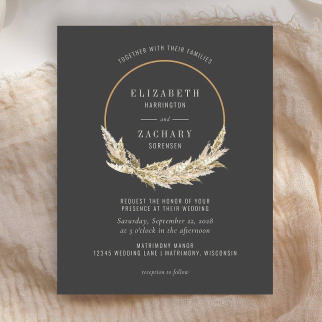 Budget Boho Hoop Pampas Grass Dark Wedding Invite (Creator Uploaded)