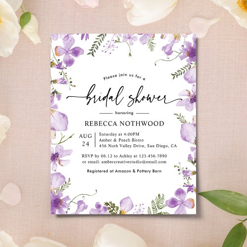Budget Boho Lavender Bridal Shower Invitation 