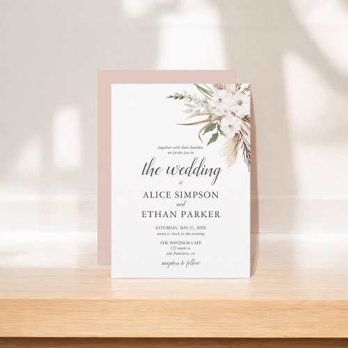 Budget Boho Leaves Pampa Grass Wedding Invitation Postcard