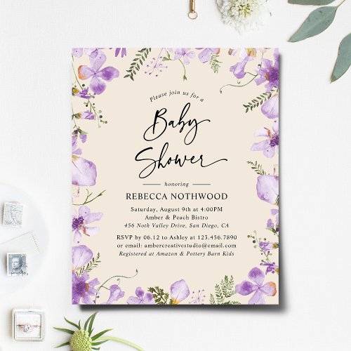 Budget Boho Lilac Florals Baby Shower Invitation