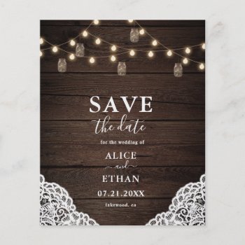 Budget Boho Mason Jars Wedding Save The Date Flyer by CrispinStore at Zazzle
