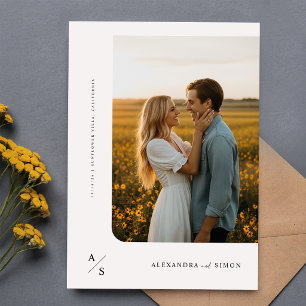 Budget Boho Minimalist Monogram Wedding Invitation