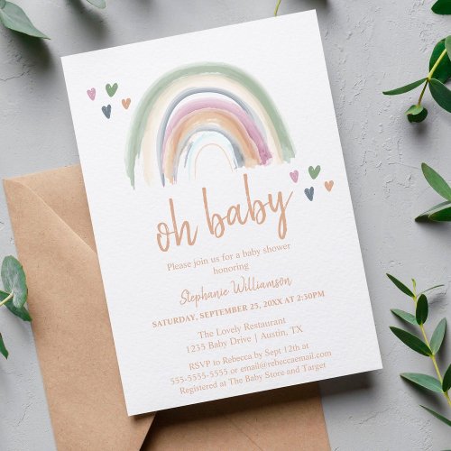 Budget Boho  Muted Rainbow Baby Shower  Invitation