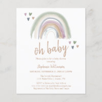 Budget Boho  Muted Rainbow Baby Shower  Invitation