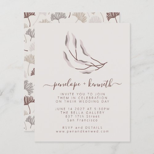 Budget Boho Nature Neutral Botanic Wedding Invite