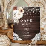 Budget Boho Neutral Flowers Wedding Save The Date Flyer<br><div class="desc">Budget Boho chic wedding save the date flyer features neutral flowers with pampa grass and string lights on wood.</div>