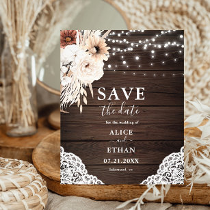 Budget Boho Neutral Flowers Wedding Save The Date Flyer